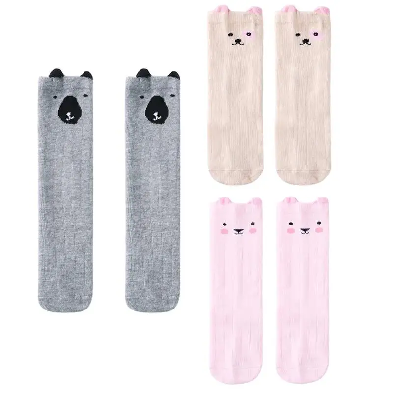 Детские хлопковые носки для мальчиков и девочек, мягкие Нескользящие Гольфы с милым медведем, Детские аксессуары
