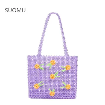 

Acrylic clear pearls bag beaded rose flower fruit box totes bag women girl party vintage cute plastic transparent handbag summer