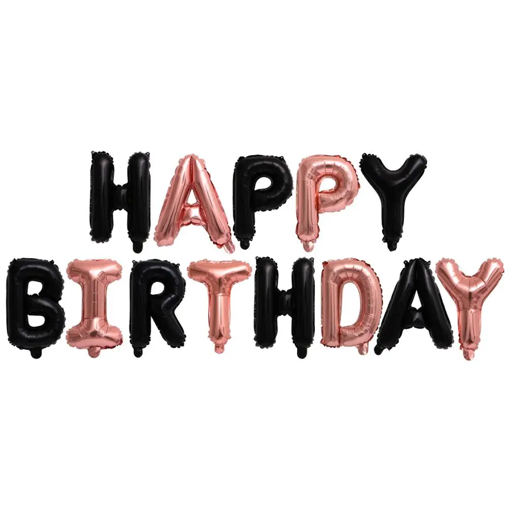 16 дюймов буквенные шары фольгированные шары «С Днем Рождения» с днем рождения украшения Детские воздушные шарики с алфавитом Baby Shower Su - Цвет: Black rose gold