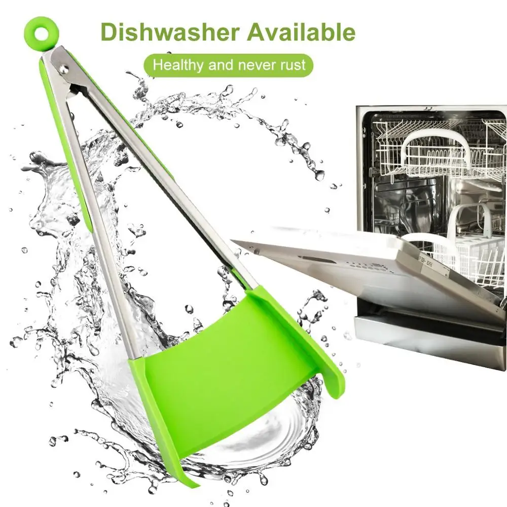

12 inch Clever Tongs 2 in 1 Kitchen Spatula and Tongs Non-Stick Stainless Steel The Ultimate 2-in-1 Kitchen Helper Cookware