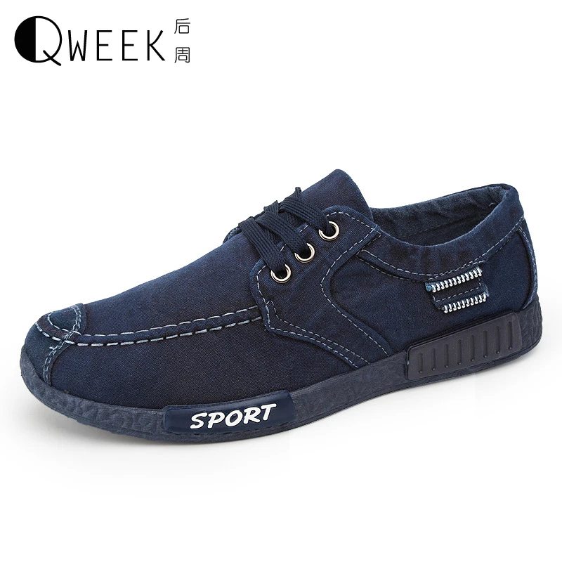 QWEEK Men Casual Low font b Shoes b font British Style Canvas Lace Up font b