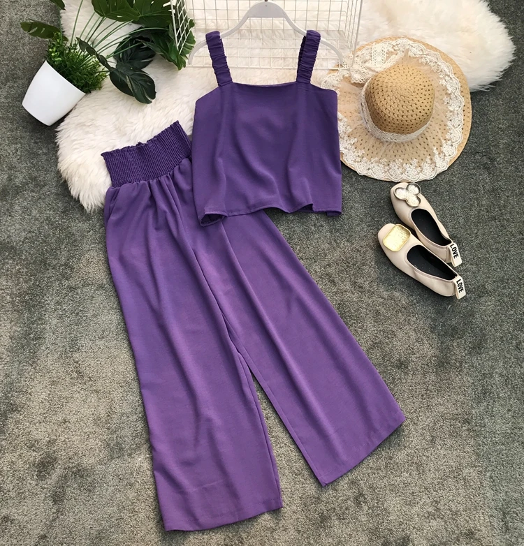 ALPHALMODA/2019 Летняя женская Свободная майка + широкие брюки повседневный комплект из