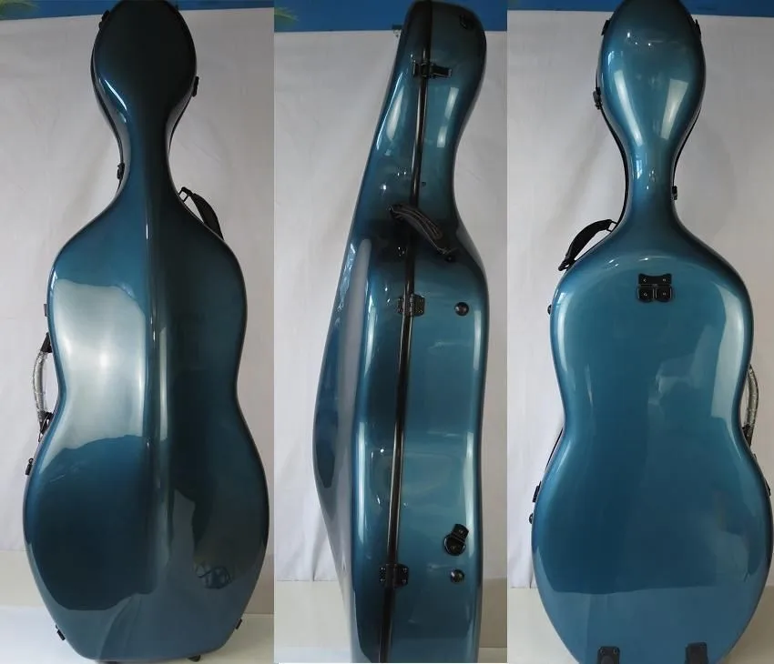 Blue hard composite carbon fiber cello case 4/4,two bow holders,wheels