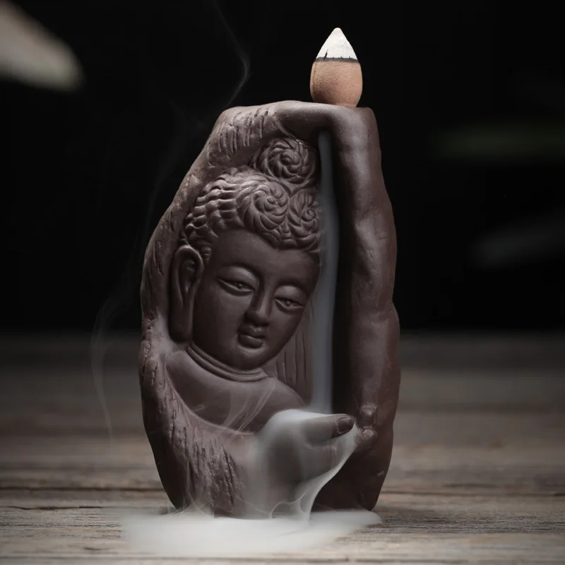 Buddhism Purple Clay Ceramic Back Flow Incense Burner Sticks Incense