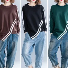 Новая модная женская футболка из хлопка, черная высокая низкая Лоскутная одежда, полосатые рубашки, весна-осень, camisas mujer, женские топы