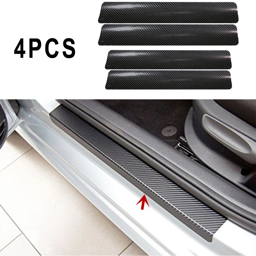 4X Car Door Sill Scuff Carbon Fiber Stickers Welcome Pedal Protect Accessories