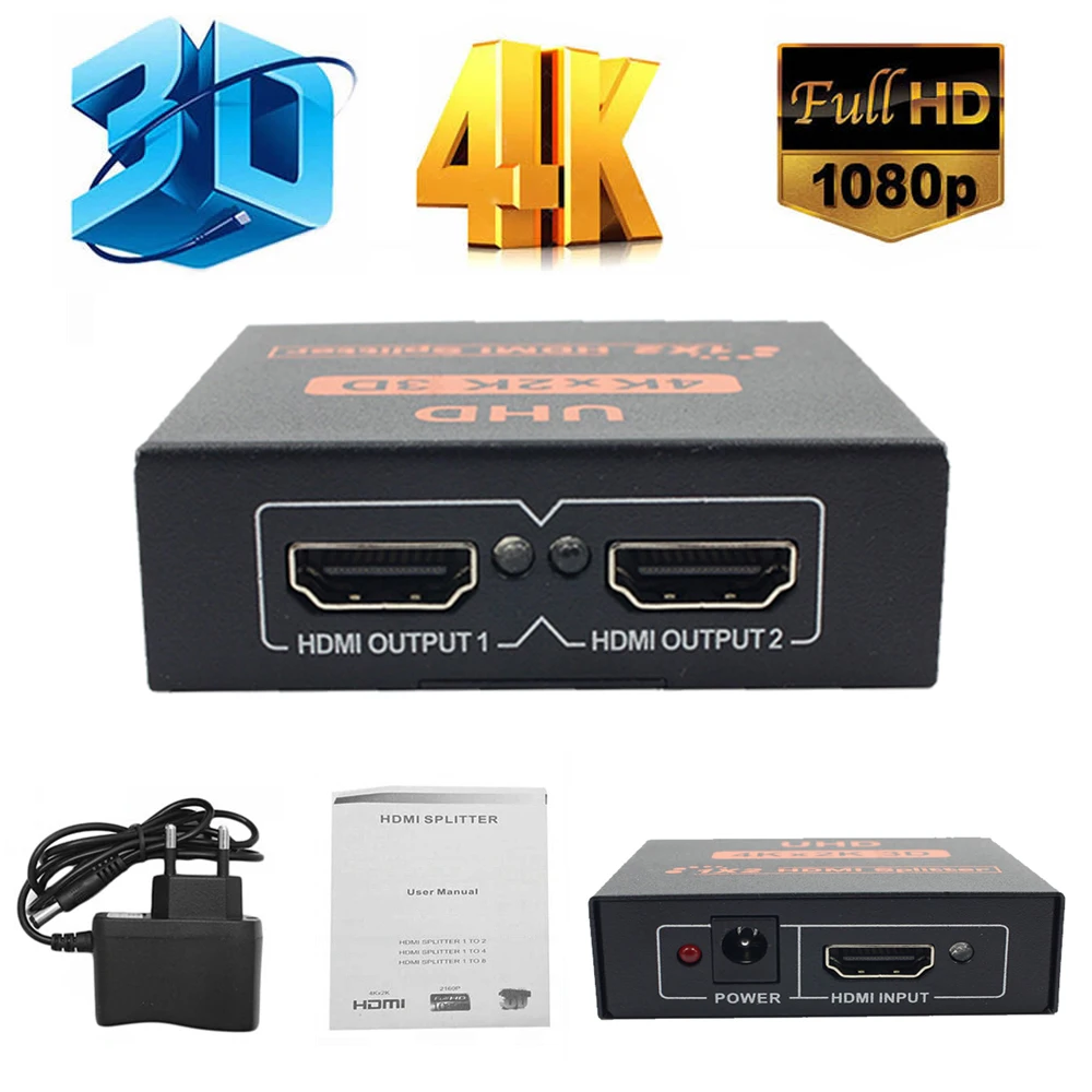 

3D 4K*2K 1080P Switcher HDMI Hub Switch 1x2 Splitter Box Ultra HD for HDTV Xbox PS3 PS4 Multimedia 1 in 2 Out Amplifier