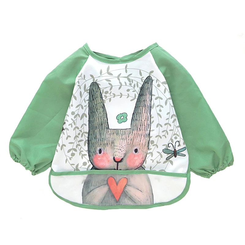 2019 Cute Baby Bibs Toddler Baberos Bavoir Waterproof Long Sleeve Apron Cartoon Animals Children Feeding Smock Bib Baby Stuff
