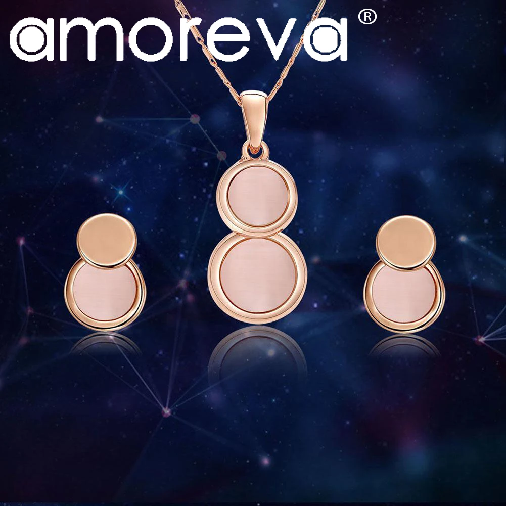 Fashion Women Necklace Earrings Jewelry Sets Crystal Pink Gold Color