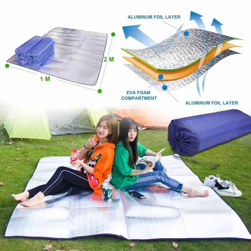 

Silver 1*2M Foldable Travel Camping Blanket Picnic Pads Durable Hiking Outdoor Sleeping Mat Portable Camping Picnic