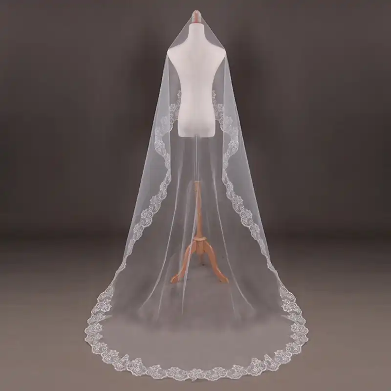 150 Cm Kadin Gelin Kisa Dugun Duvagi Beyaz Tek Katmanli Dantel Cicek Kenar Aplikler Dugun Aksesuarlari Kadinlar Icin Gelin Bridal Veils Aliexpress