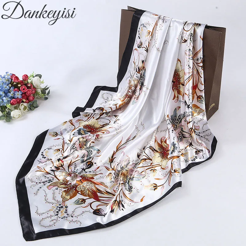 

DANKEYISI 2018 Spring Scarves Women Silk Scarves 90*90cm foulard femme hijab Scarf Silk Square Scarves Headband Muslim Hijab
