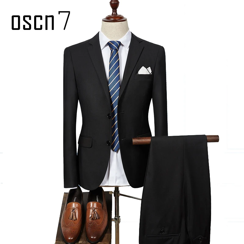 Oscn7 2 Pcs Solid Suit Men Slim Fit Business Wedding Suits For Oscn7 2 Pcs Solid Suit Men Slim Fit Business Wedding Suits For Costume Homme Latest Coat Pant Designs Plus Size Mens Stylemakerz Online