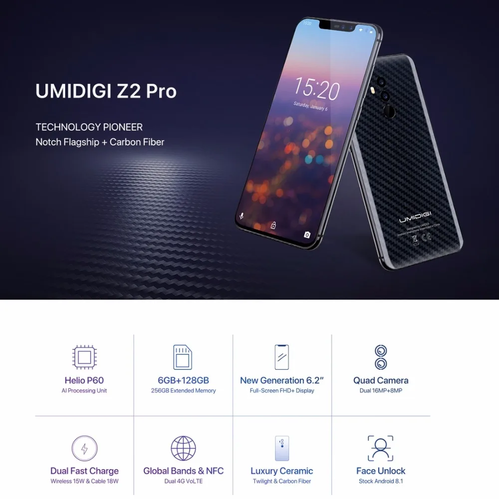 UMIDIGI Z2 Pro Android 8.1 Helio P60 Octa core Smartphone 6.2\