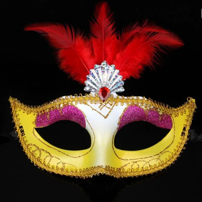 Women Lady Girls Colorful Painting Feather Mask Masquerade Dance