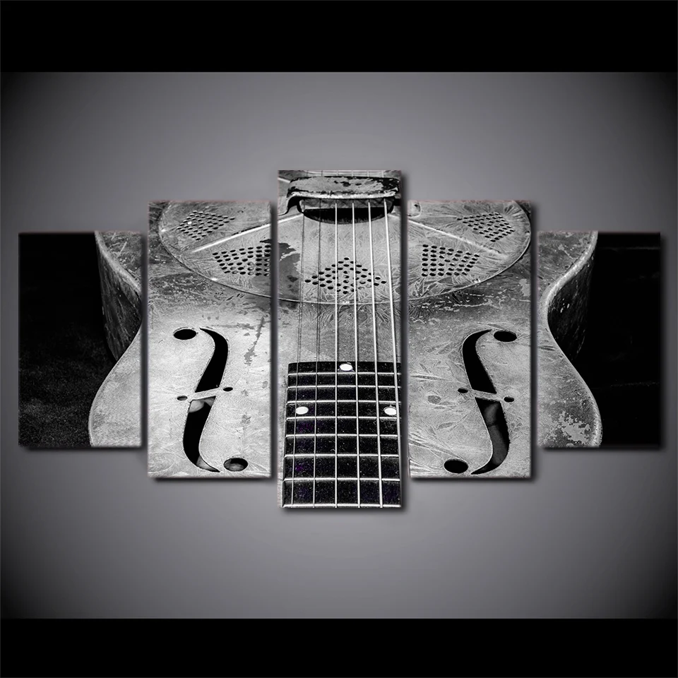 5 Piece HD Printed Music Instrument Guitar Framed Wall Picture Art