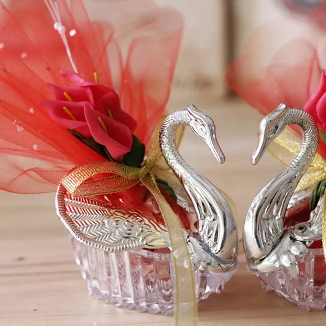 Новые свадебные сувенирные коробки акриловый Лебедь с красивым цветком лилии свадебный подарок конфеты сувениры Новинка детский душ конфеты коробки