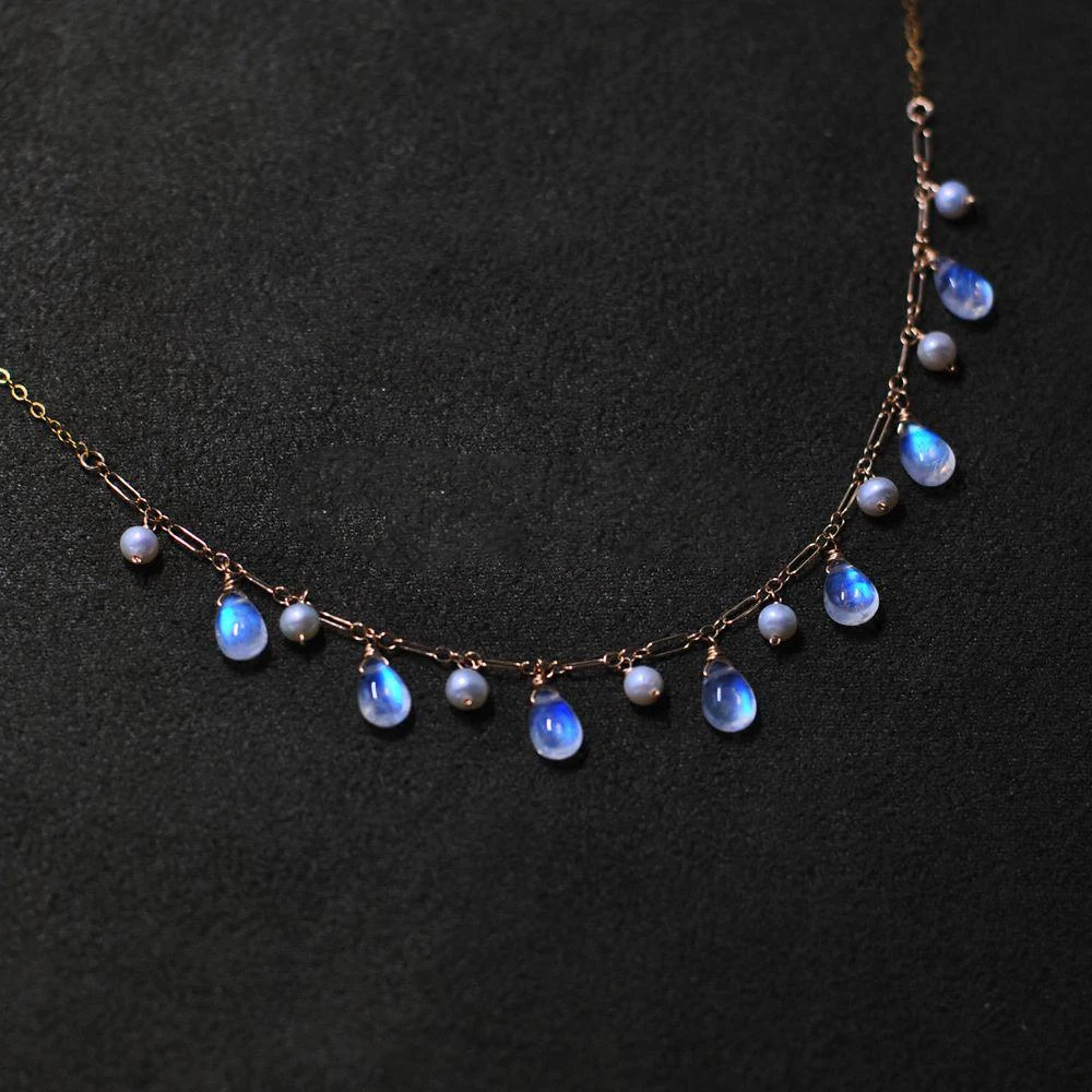Ожерелье с кисточками в форме капли воды для девушек, ожерелье с лунным камнем и кристаллами для женщин, 925 пробы, серебряная цепочка на ключицу, подвеска, подарок