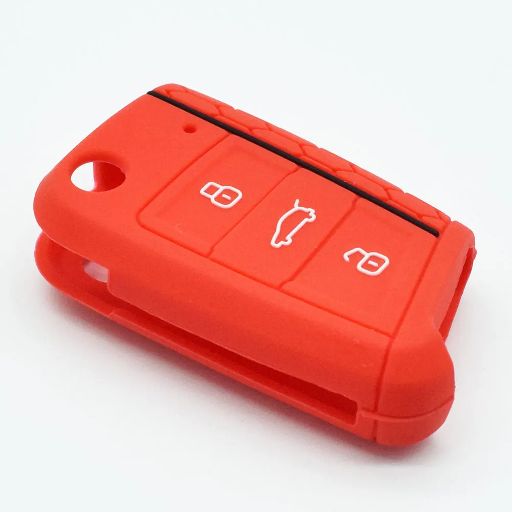 Силиконовый чехол для ключей от машины для VW Golf 7 MK7 сиденье для Polo Leon Skoda Octavia 3 кнопки складной брелок сумка дистанционный брелок Защитная крышка - Название цвета: Красный
