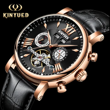 

KINYUED Automatic Tourbillon Watch Men Skeleton Top Brand Mens Watches Mechanical Perpetual Calendar Saat Relogios Dropshipping
