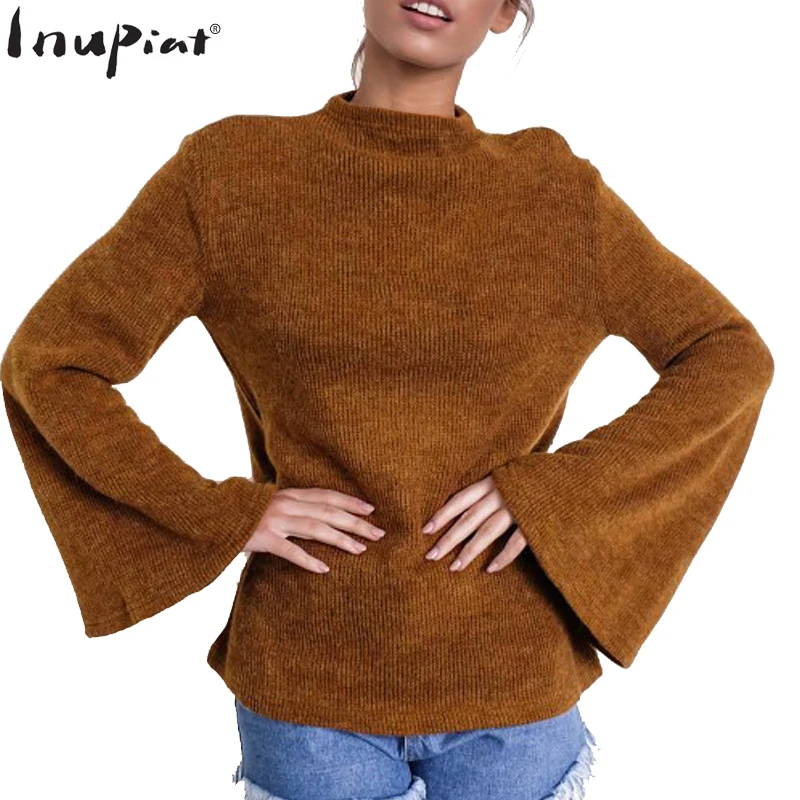 INUPIAT Fashion Autumn Winter Sweaters for Woman 2017 New Arrival O-Neck Full Flare Sleeve Slim Style Pullovers Sweater Lady | Женская