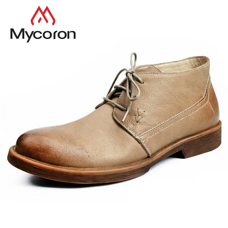 

MYCORON Genuine Leather Men Winter Boots Brand Handmade Super Warm Men Snow Shoes Lace-Up Winter Men Boots Botas Masculina