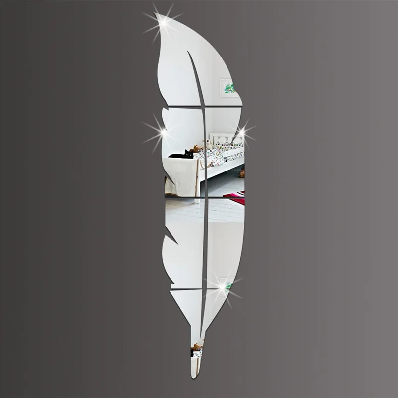 Feather Mirror Wall Sticker Decal Art Wall Sticker Home Room DIY Decor Wall Stickers Living Room Offer Dropshipping #FS04 (6)