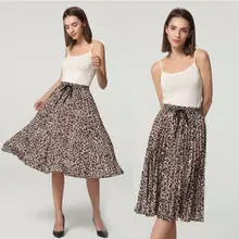 Новая мода Женская леопардовая лента бабочка узел свободная талия морщин половина длины юбка Женская Повседневная пляжная юбка