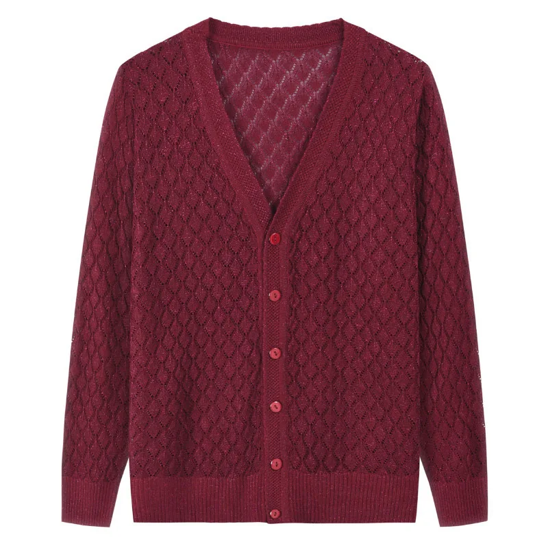 

2019 Autumn Winter New Women V-neck Long Sleeve Knitted Sweater Pull Femme Casual Solid Hollow Out Cardigans Sweaters Plus Size