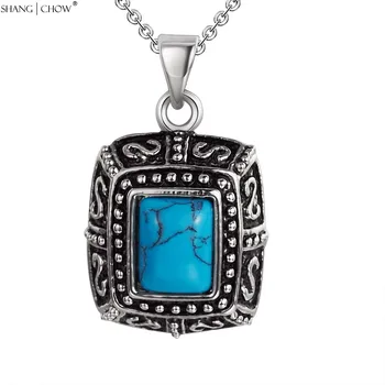 

Vintage Jewelry Turquois Stone 925 Sterling Silver Charm Pendant for women casual clothes Accessories P0452