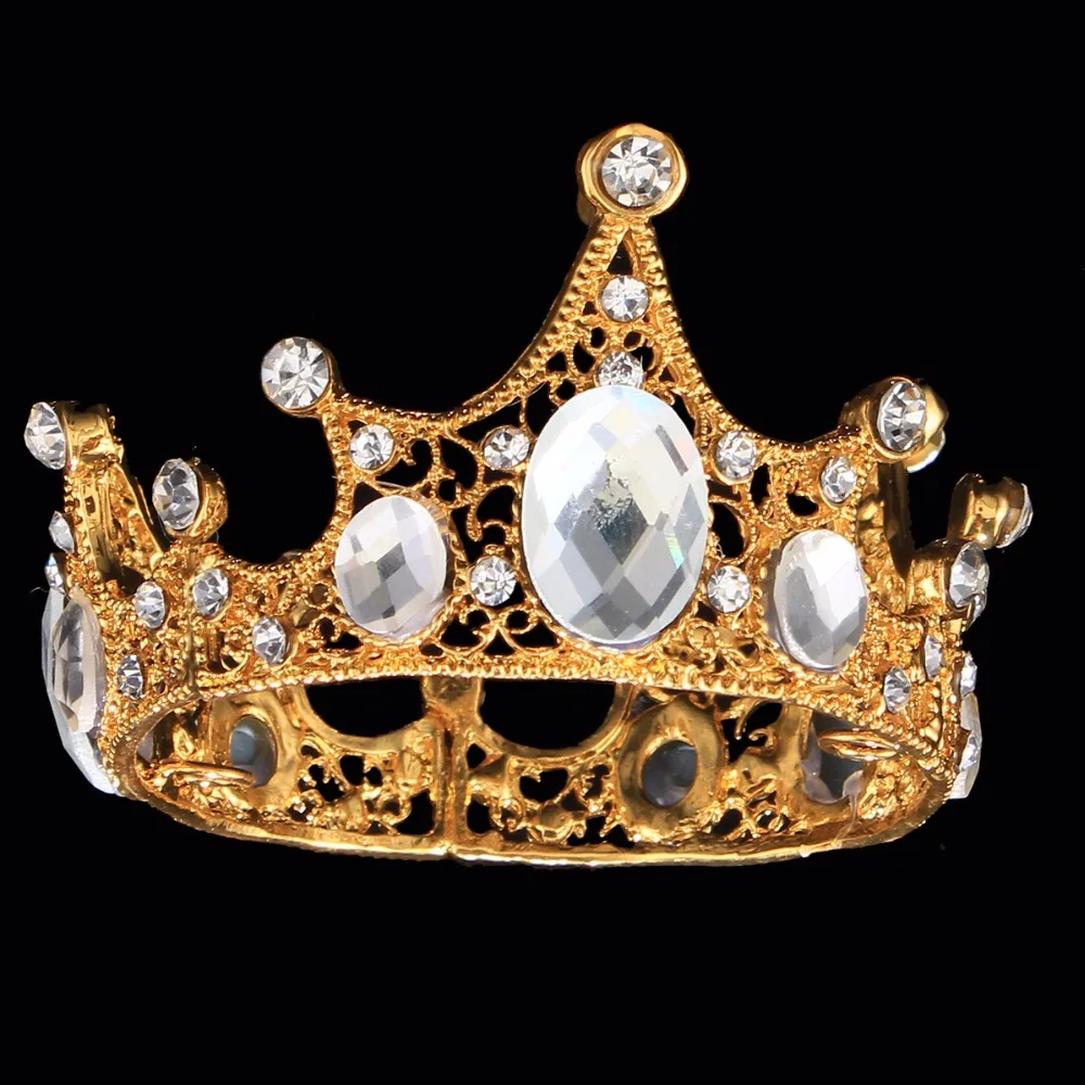 Gold Silver Crystal Pretty Small Round Tiaras Crowns Quniceanera