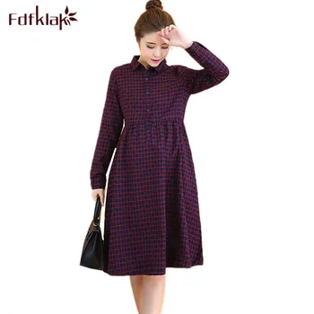 

Fdfklak Casual maternity dresses long sleeve plaid clothes for pregnant women vestidos large size spring autumn pregnancy dress