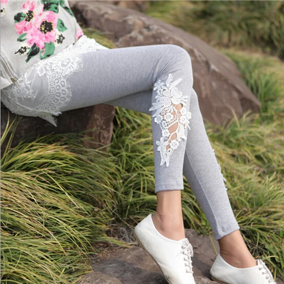 The new autumn 2014 Han edition feet mouth lace leggings fashion and personality Show thin nine minutes of pants | Женская одежда