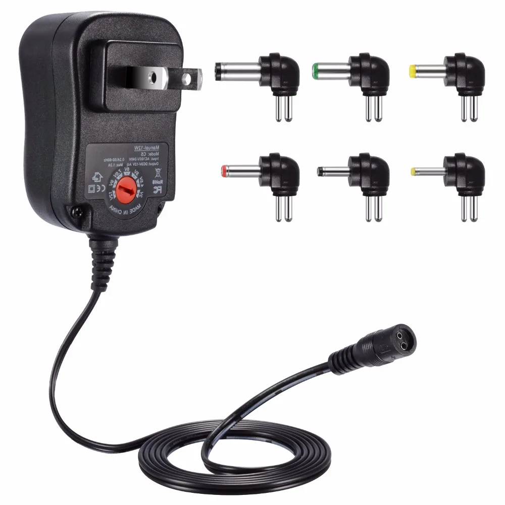 

12W Universal Muti Voltage AC/DC Adapter Switching Power Supply with 6 Selectable Adapter Plugs, Suitable for 3 V to 12 V ST334