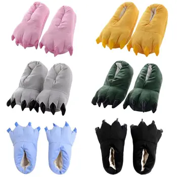 

2019 Adult Children Winter Cute Animal Paw Dinosaur Monster Claw Shoes Thicken Plush Anti-Skid Slippers Cosplay Foot Warmer