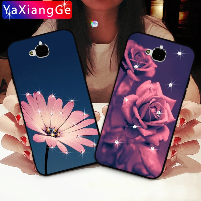 

Flower Rose Diamond Cases For Huawei honor 4C 5C 6C Pro 5X 5A 6A 6X Nexus 6P Soft TPU Rhinestone back Cover For Huawei GT3 GR5