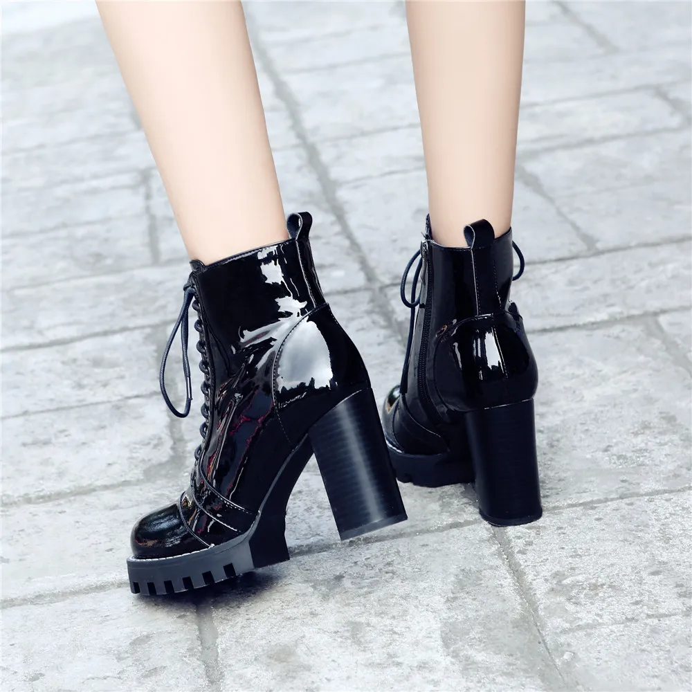 Prova Perfetto Brand Design Black ankle Boots Women Lace-up Real Leather Platform Shoe Woman Party Ankle Boots High Heel Boots