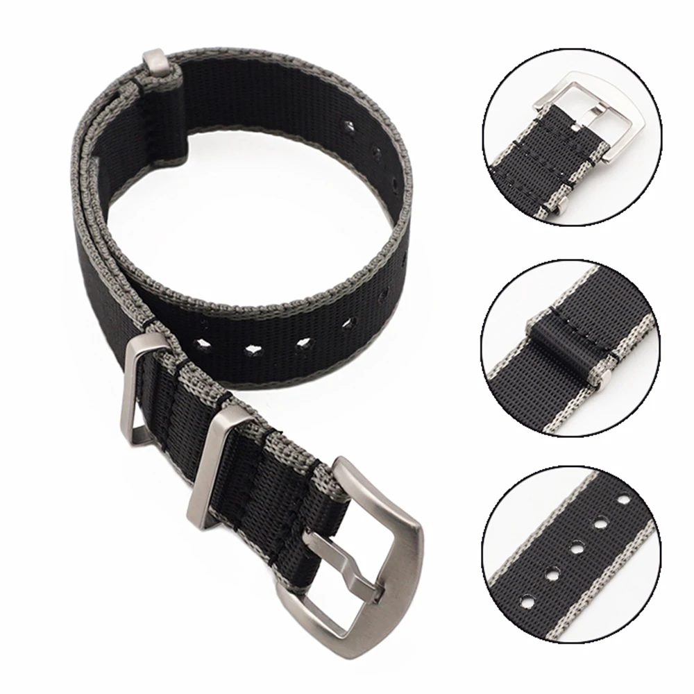Hight Quality NATO's Style SeatBelt Nylon Watch Straps 20mm 22mm Nato Strap For James Bond Military Watch Replacemet Black