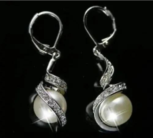 Free shipping 12mm White South Sea Shell Pearl Dangle Earrings +++0088 -Bride jewelry free shipping