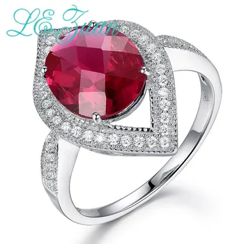 

L&zuan 925 Sterling Silver Ring 5.26ct Created Red Ruby Stone Prong Setting Ring For Women White CZ Fine Jewelry Valentines Gift