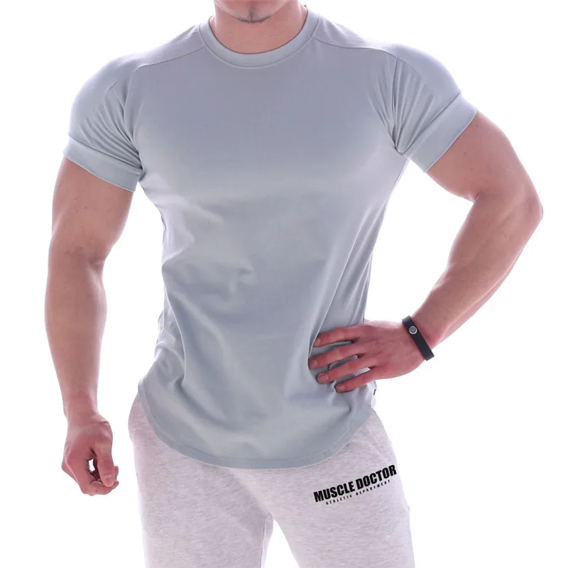 Мужская хлопковая футболка с коротким рукавом для фитнеса, тонкая спортивная футболка большого размера, мужские фирменные футболки для тренажерного зала, топы, одежда, летняя футболка для бега - Цвет: A6