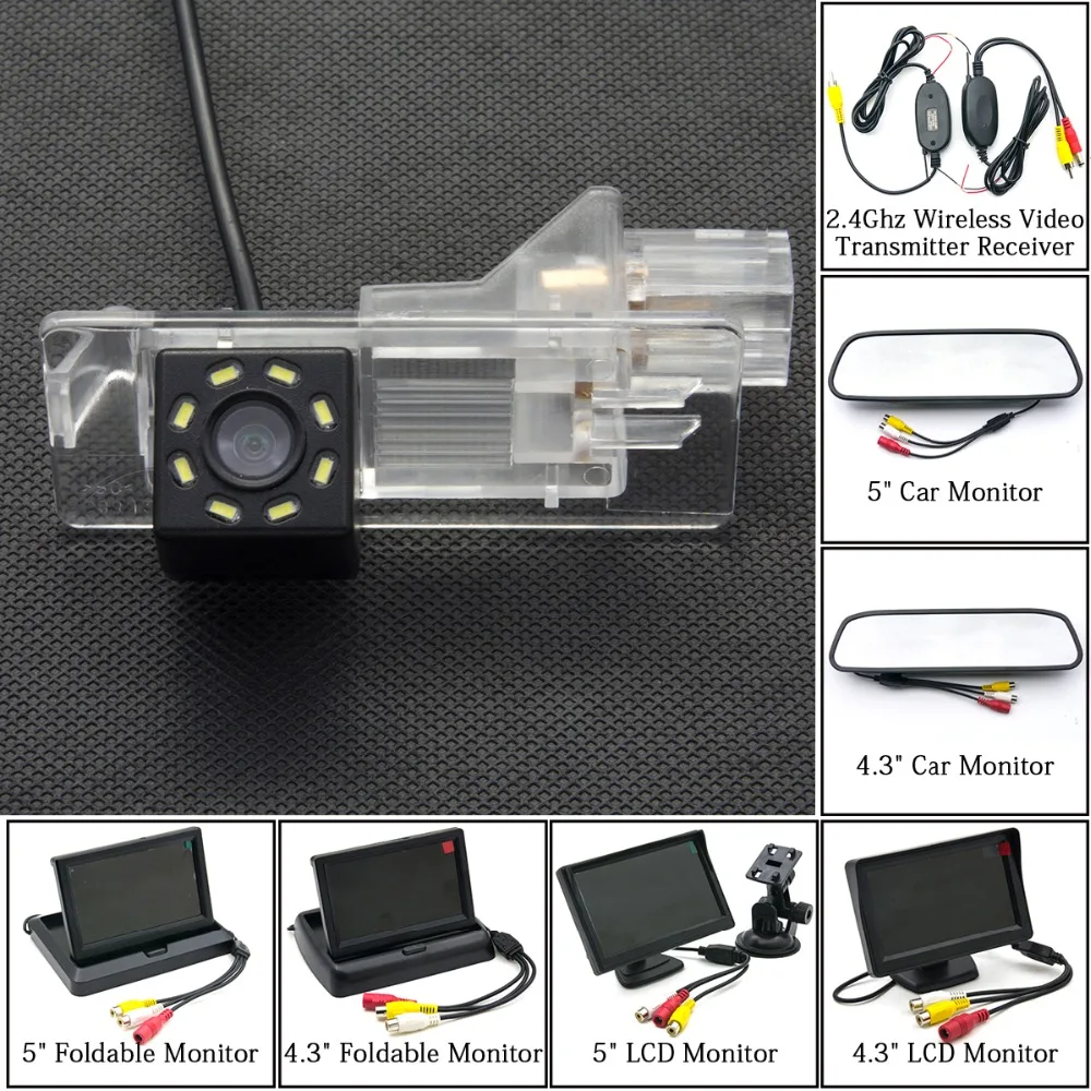 

8LED Car Parking Rear View Camera 4.3" 5" Mirror LCD Monitor Wireless For Renault Fluence 2013 2014 2015 Clio 4 Megane 3 Captur