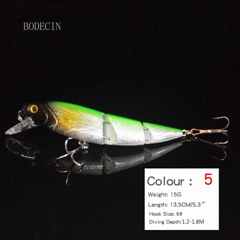 1pcs Minnow Fishing Wobblers Fake Lure 135mm 15g Lures 3 Segment Hard Artificial Bait Tackle For Peche Supplies Sea Fish 6# Hooks (5)