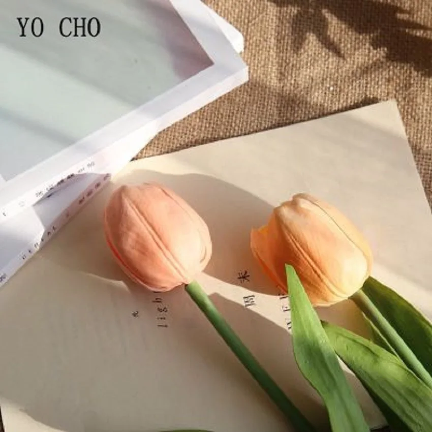 

YO CHO 1pc Tulip Artificial Flowers PU Real Touch Flower Bridal Bouquet Wedding Home Decor Artificial Flower In Vase Include DIY
