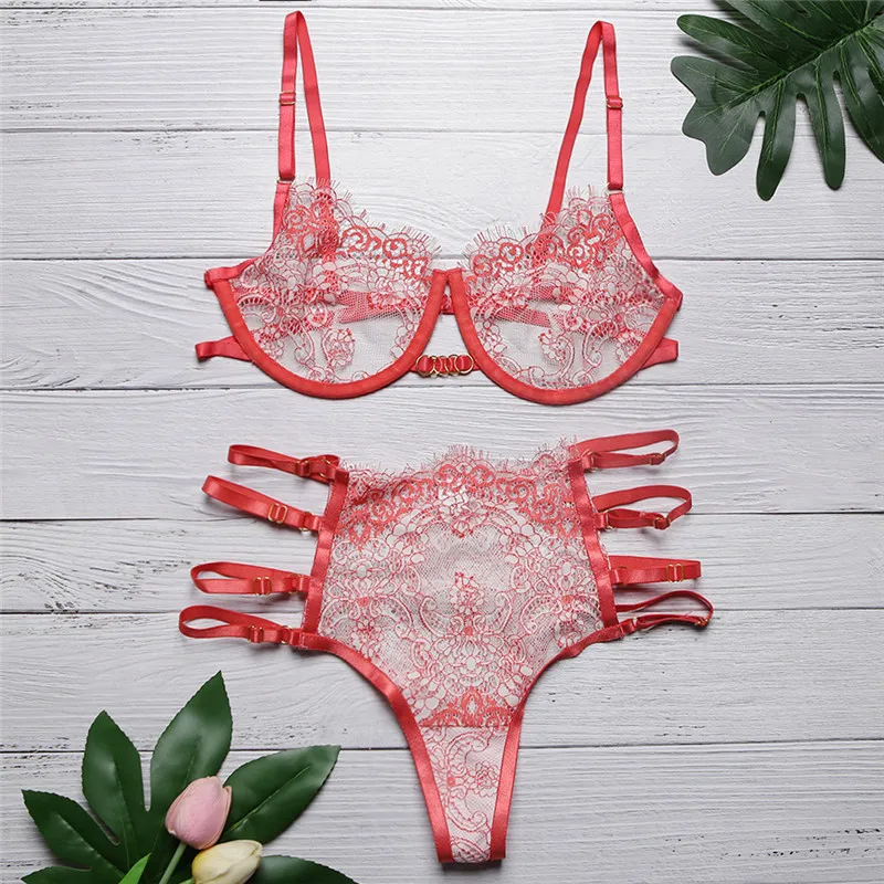 TryMeOn девушка Bralette сексуальные трусики с цветочной вышивкой Для женщин нижнее