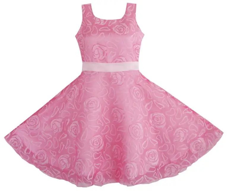 Sunny Fashion Flower Girl Dress Pink Rose Wedding Pageant Kids Boutique 2017 Summer Princess Party Dresses