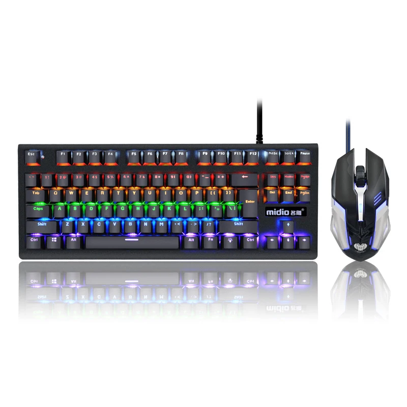 

RX920 Wired 87 Keys Mixed LED Backlit Ergonomic Usb Gaming Mechanical Keyboard Mouse Combo 3200DPI Optical PC Gamer Mouse Sets