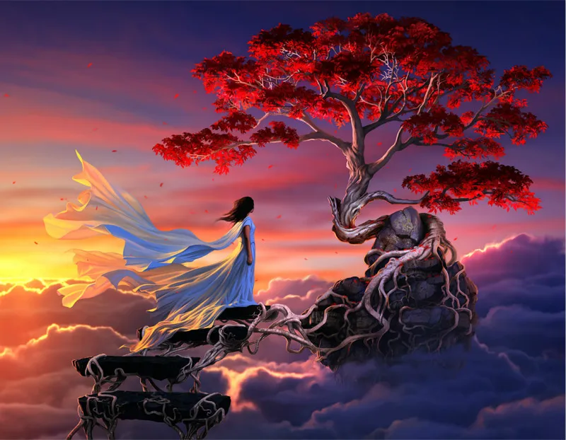 Женщины по мангровам на облаках DIY живопись по номерам пигмент кисть Искусство Ручная роспись креативная Цифровая живопись маслом