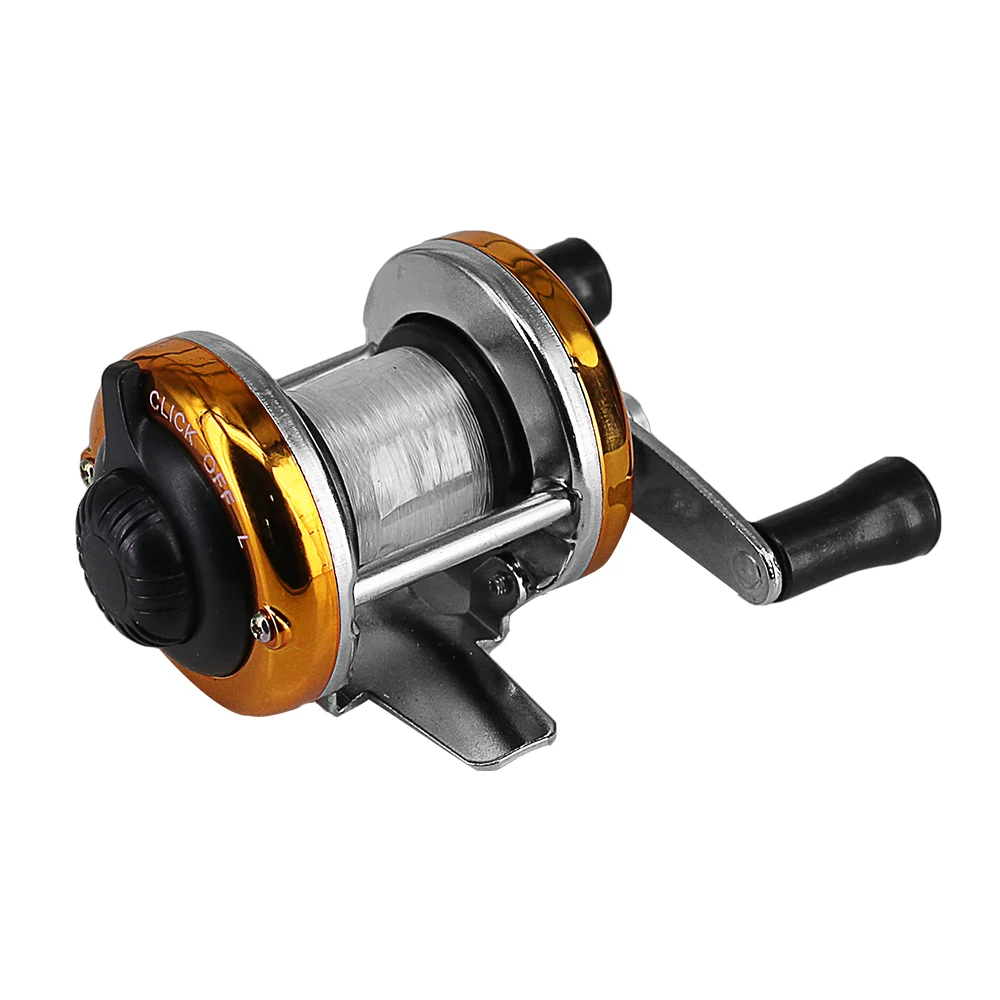 DEUKIO Mini Portable Ice Fishing Reel 1BB Dual Rocker Arm Baitcast Coil Roller Winter Bait Casting Fishing Reel with Line 90m