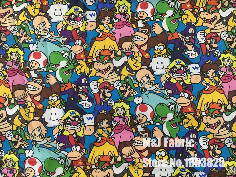 Tissus,Tissu polyester Super Mario Bros pour la couture du quart gras